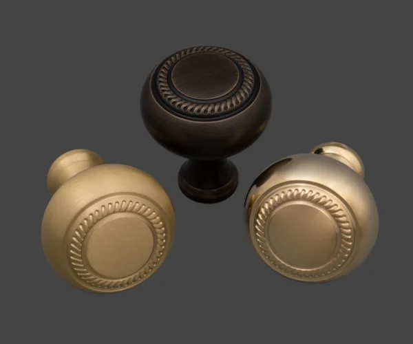 Satin Brass, Burnished Bronze and Polished Brass unlacquered finishes on our Beardmore CU1102 cupboard knob.