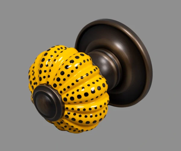 Yellow Polka Dot, Burnished Bronze finish on our Beardmore NCC1265 door knob.